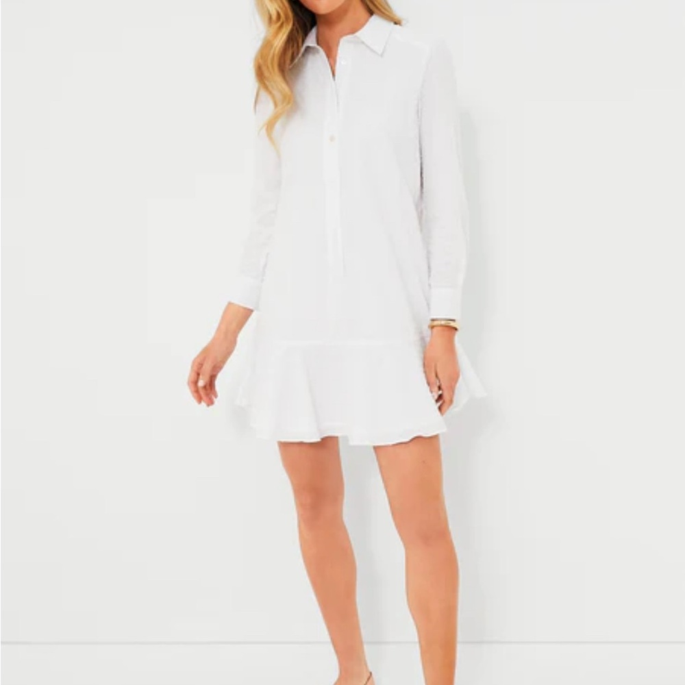 White Swiss Dot Callahan Shirt Dress